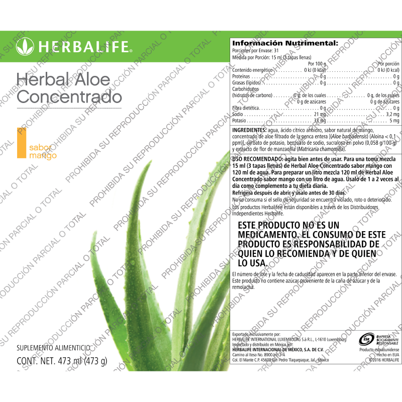Herbal Aloe Concentrado Mango 473 ml