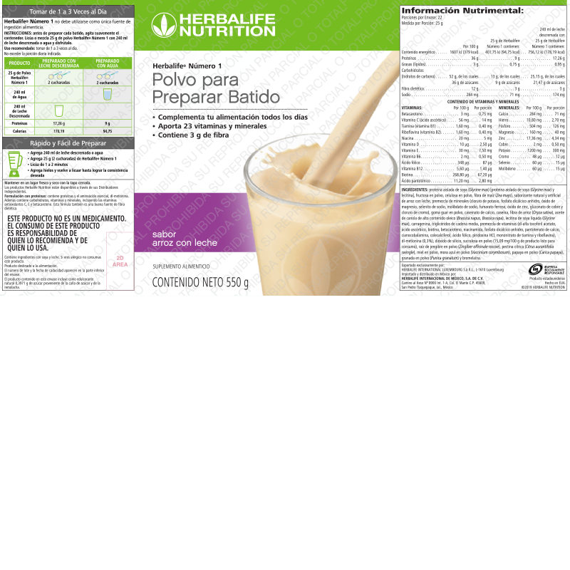 Herbalife® Número 1 Arroz con Leche 550 g