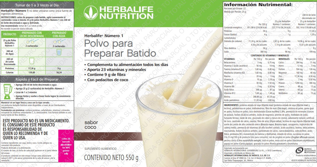 Herbalife® Número 1 Coco 550 g