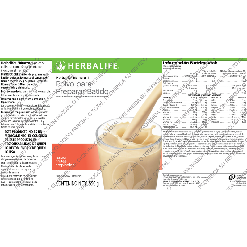 Herbalife® Número 1 Frutas Tropicales 550 g