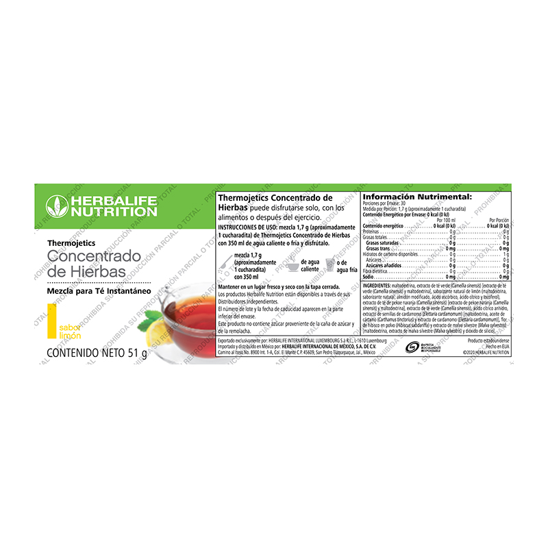 Thermojetics Concentrado de Hierbas Mezcla para Té Instantáneo Limón 51 g