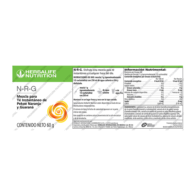 N-R-G pekoe naranja y guaraná 60 g