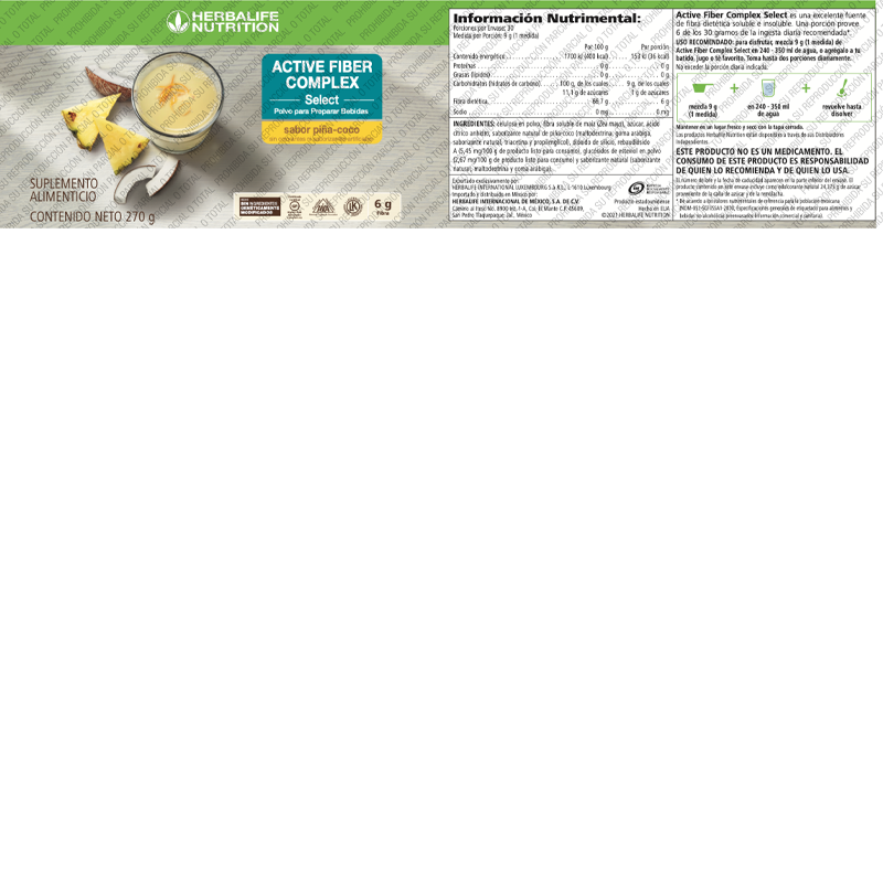 Active Fiber Complex Select Polvo para Preparar Bebidas sabor piña-coco 270 g